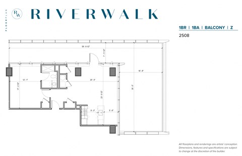 Floor plan for 1 bed, 1 bath